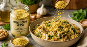nutritional yeast flakes used in creamy vegan pasta recipe